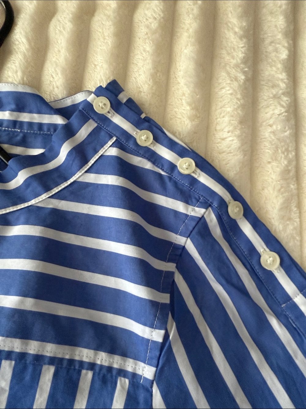 J.Crew NWT Blue & White Striped Button Shoulder Popover Blouse Sz 8 100% Cotton - Picture 6 of 9